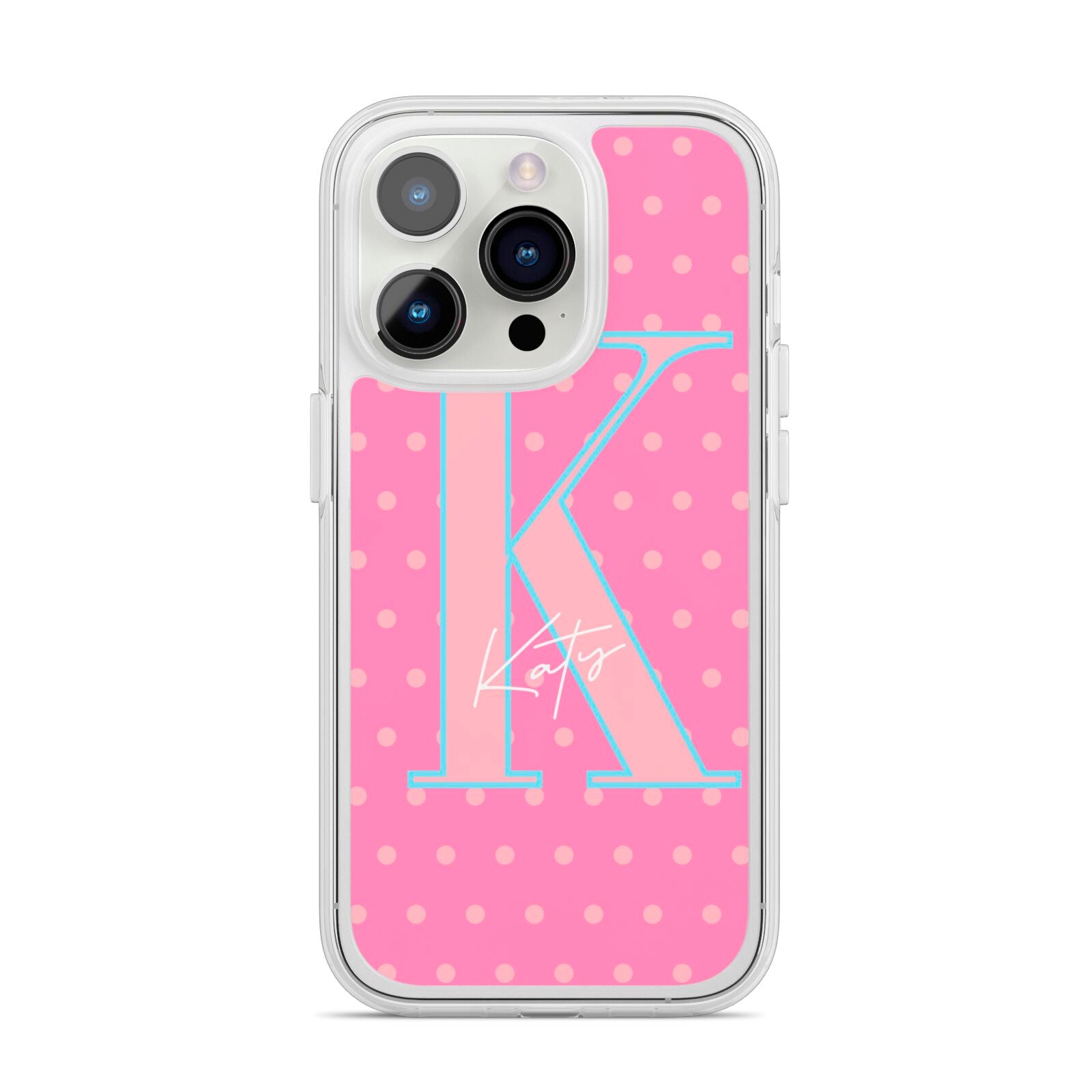 Personalised Pink Dots iPhone 14 Pro Clear Tough Case Silver