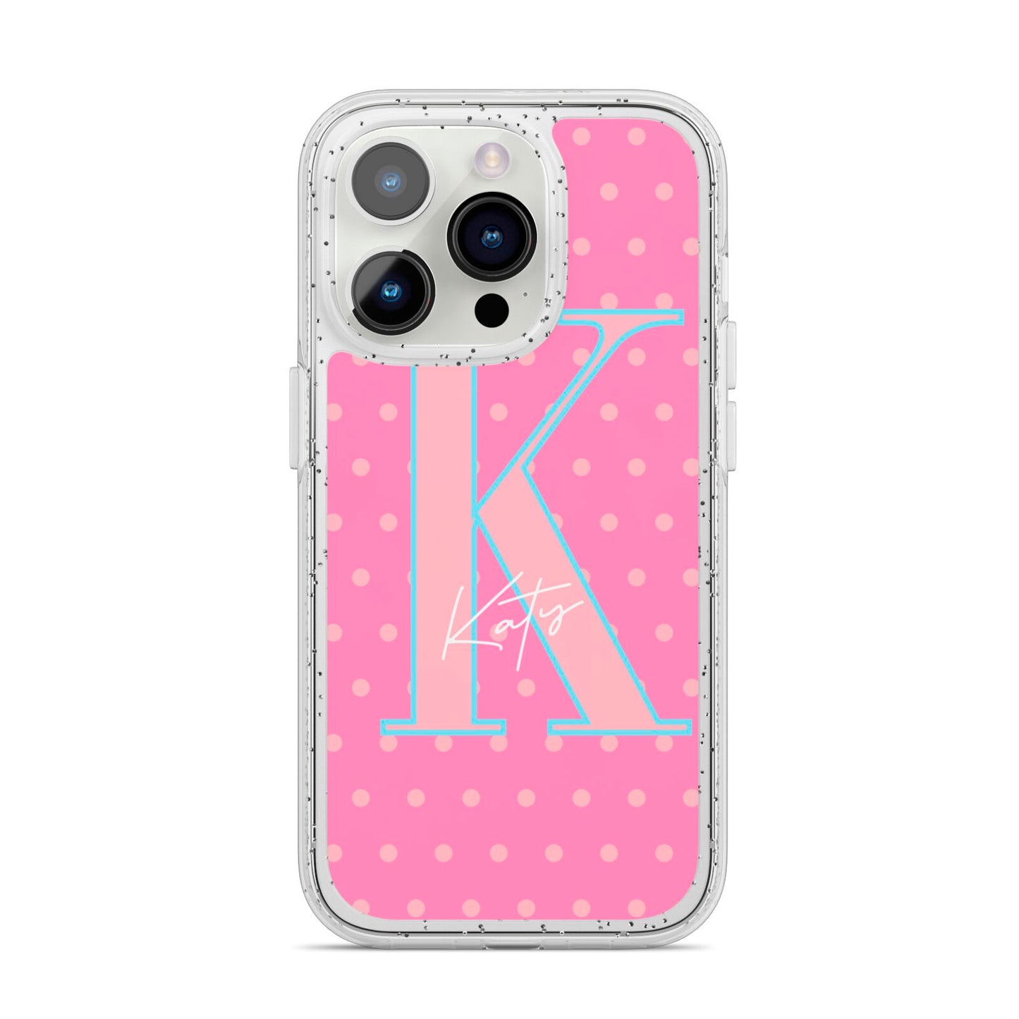 Personalised Pink Dots iPhone 14 Pro Glitter Tough Case Silver