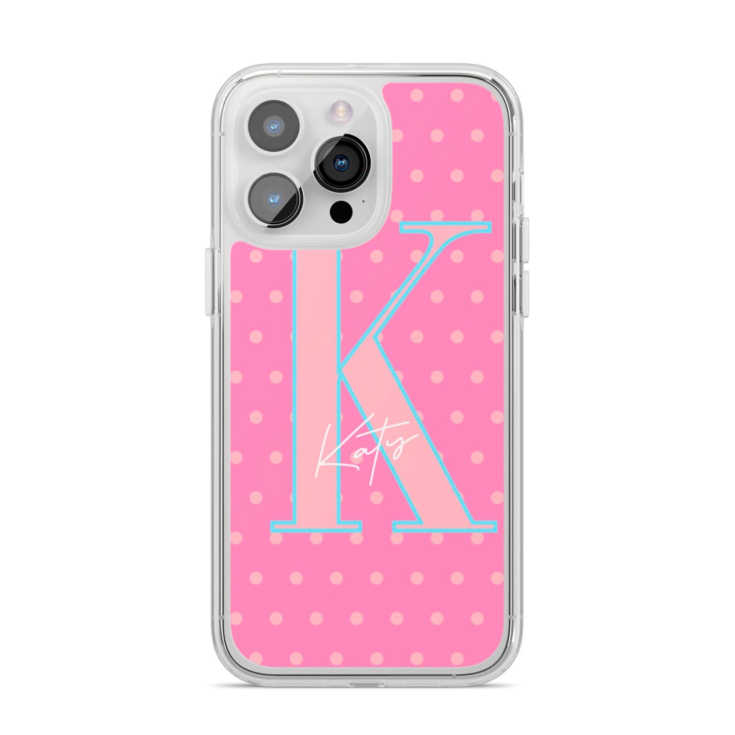 Personalised Pink Dots iPhone 14 Pro Max Clear Tough Case Silver