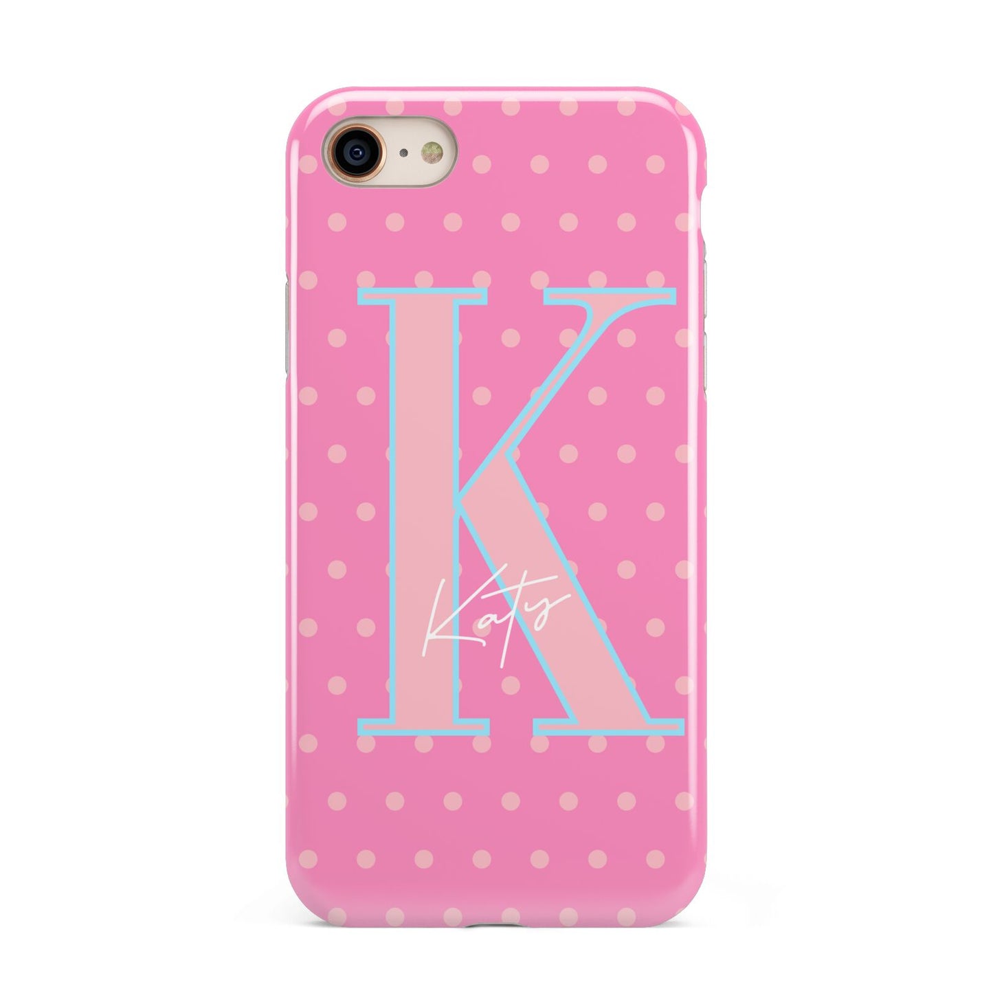 Personalised Pink Dots iPhone 8 3D Tough Case on Gold Phone