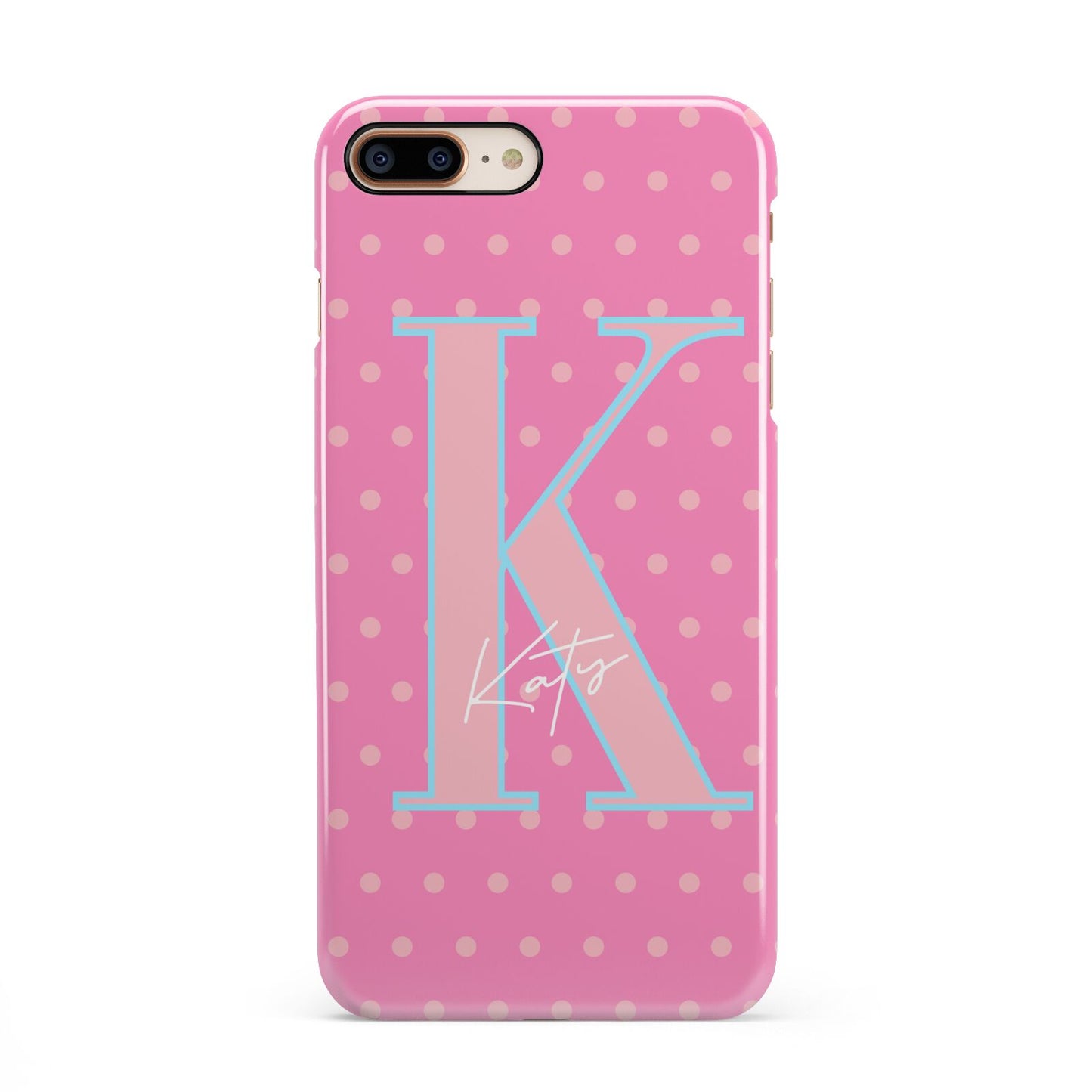 Personalised Pink Dots iPhone 8 Plus 3D Snap Case on Gold Phone