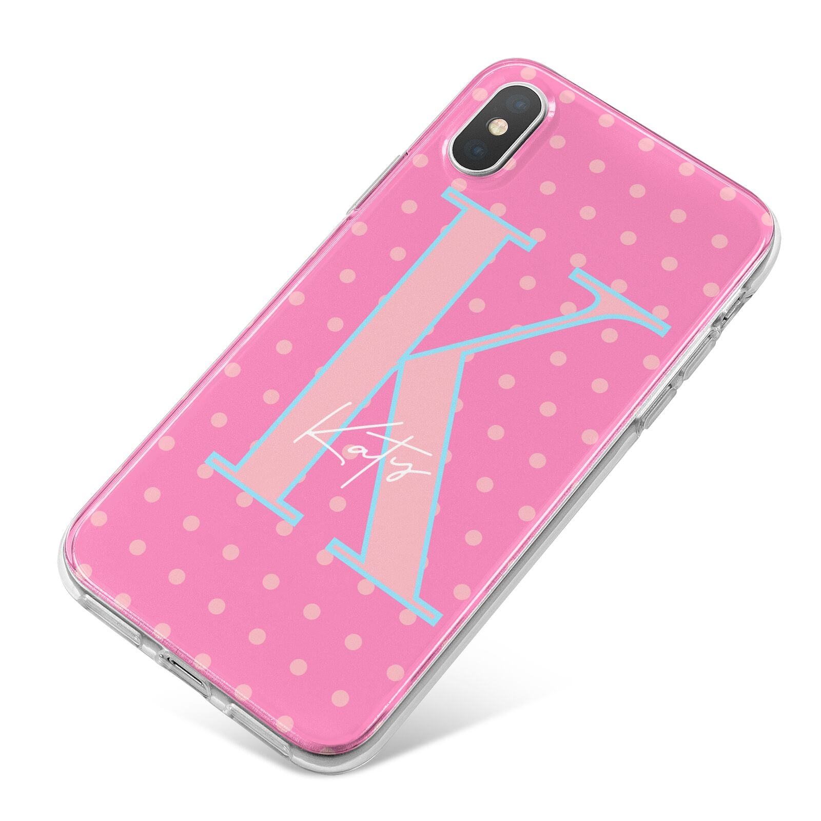 Personalised Pink Dots iPhone X Bumper Case on Silver iPhone