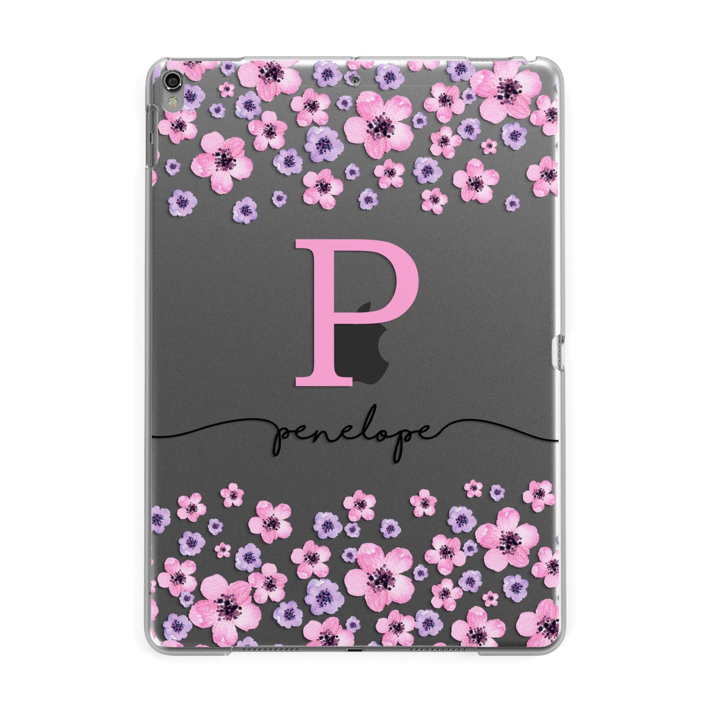 Personalised Pink Floral Apple iPad Grey Case