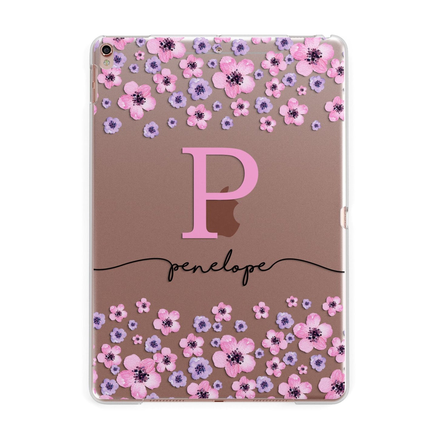 Personalised Pink Floral Apple iPad Rose Gold Case