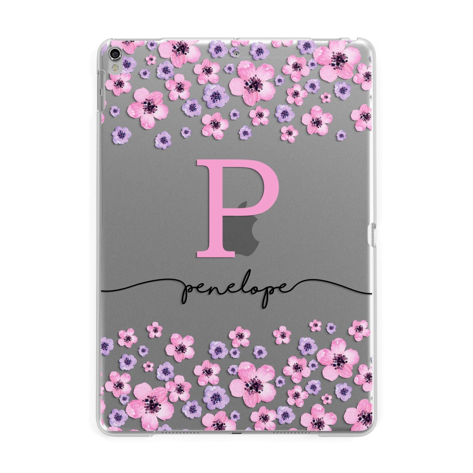 Personalised Pink Floral Apple iPad Silver Case