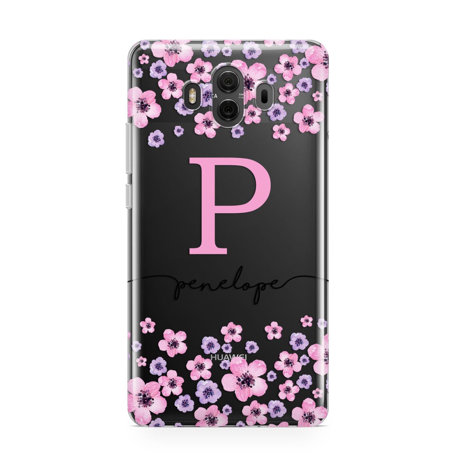 Personalised Pink Floral Huawei Mate 10 Protective Phone Case