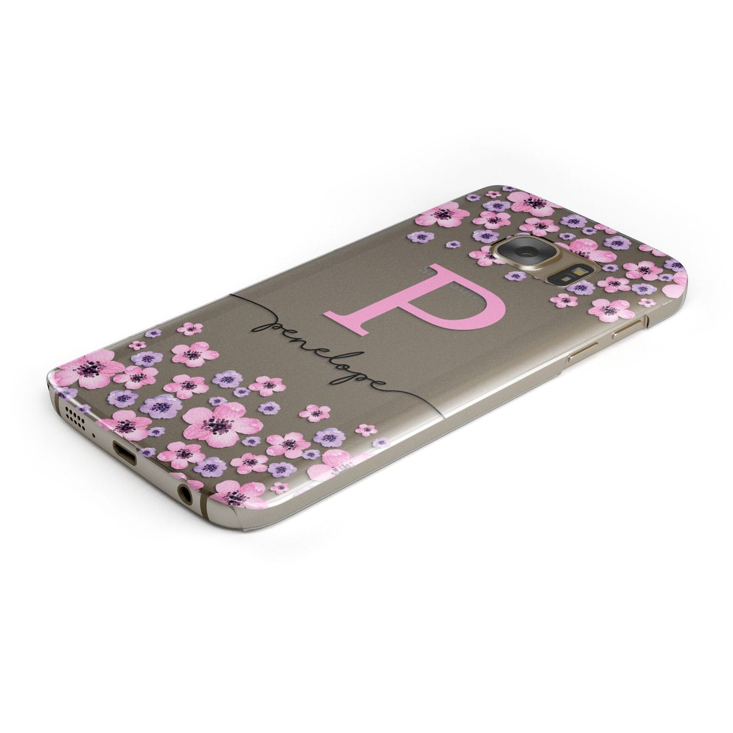 Personalised Pink Floral Protective Samsung Galaxy Case Angled Image