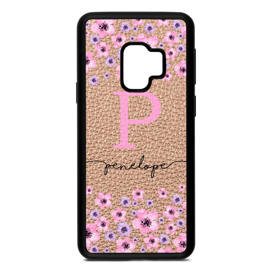 Personalised Pink Floral Rose Gold Pebble Leather Samsung S9 Case