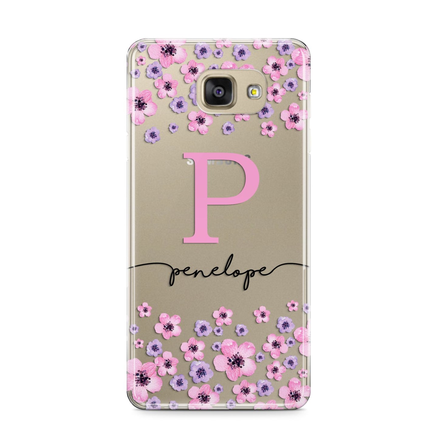 Personalised Pink Floral Samsung Galaxy A9 2016 Case on gold phone