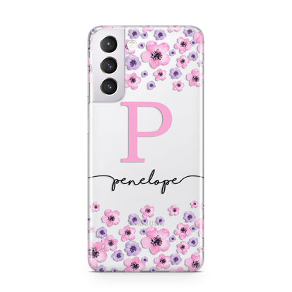 Personalised Pink Floral Samsung S21 Case