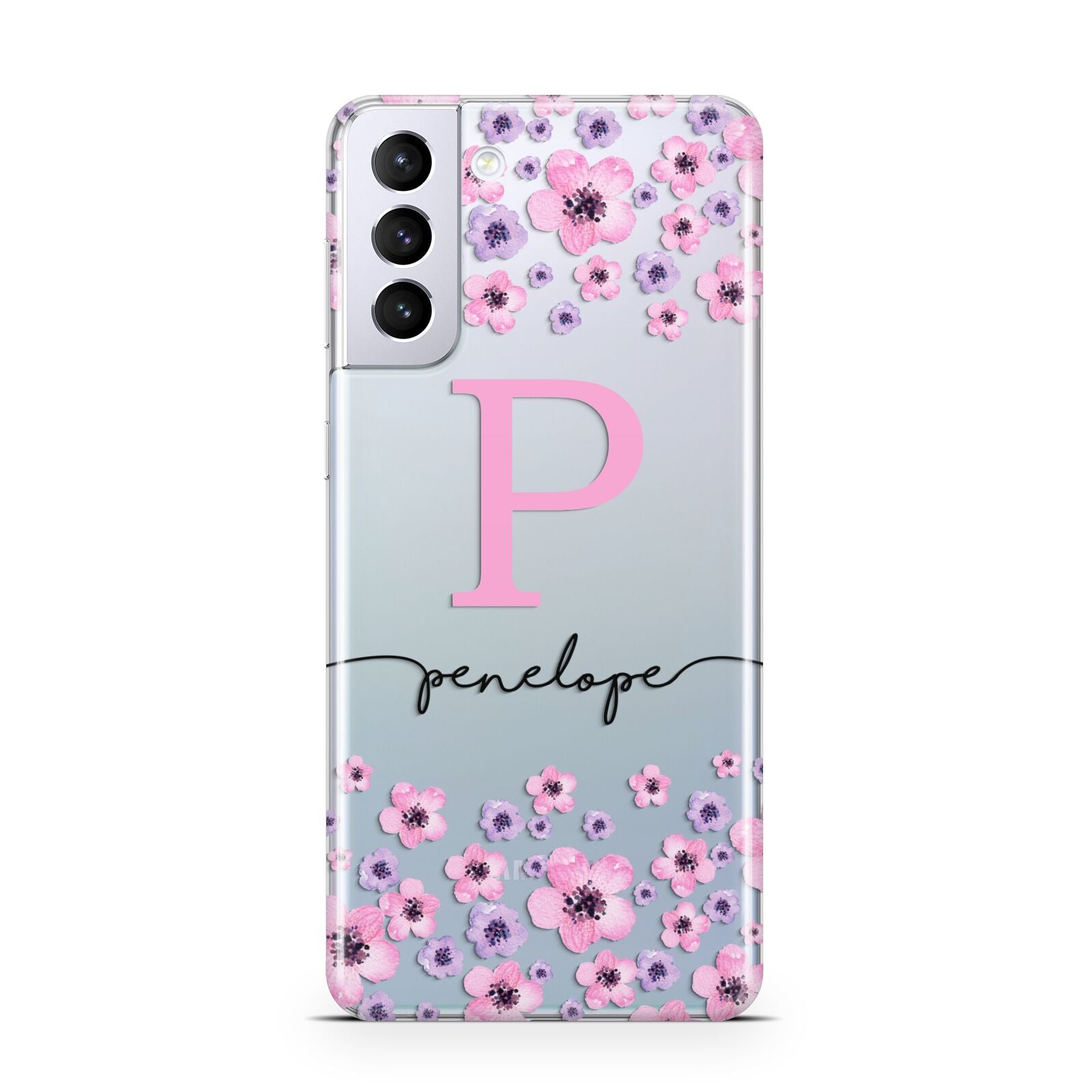 Personalised Pink Floral Samsung S21 Plus Phone Case