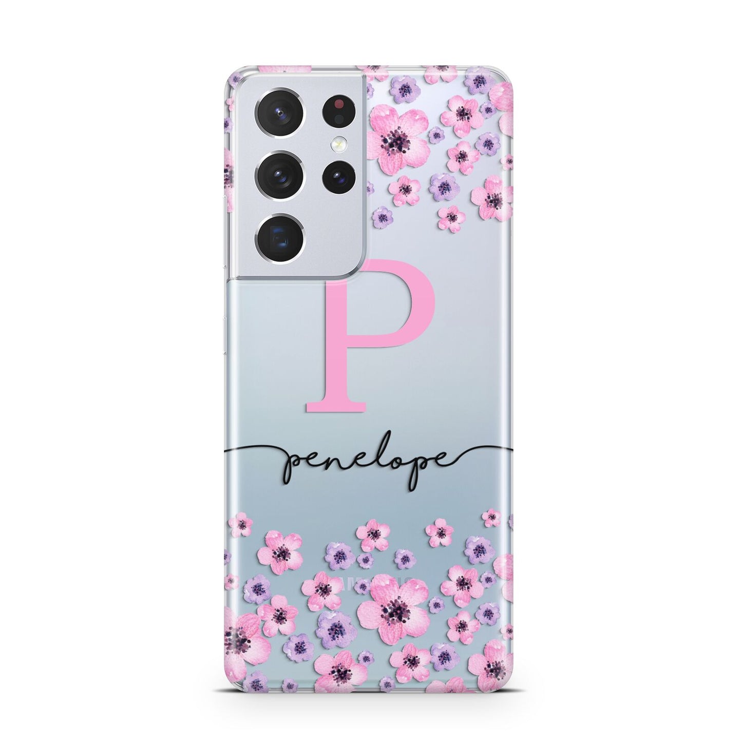 Personalised Pink Floral Samsung S21 Ultra Case