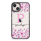 Personalised Pink Floral iPhone 13 Black Impact Case on Silver phone