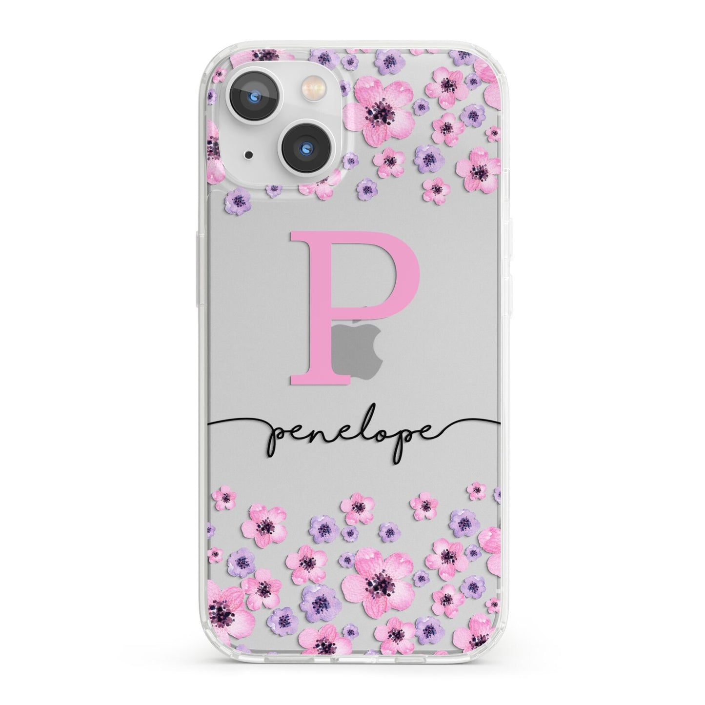 Personalised Pink Floral iPhone 13 Clear Bumper Case