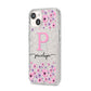 Personalised Pink Floral iPhone 14 Glitter Tough Case Starlight Angled Image