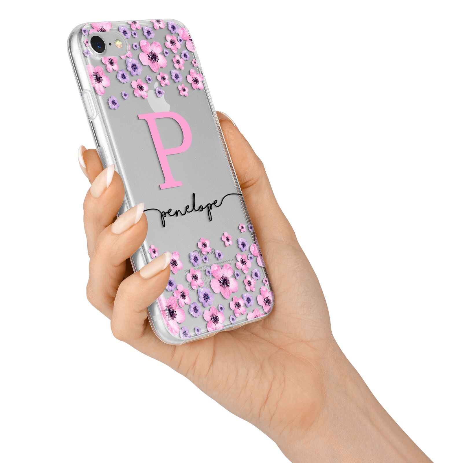 Personalised Pink Floral iPhone 7 Bumper Case on Silver iPhone Alternative Image