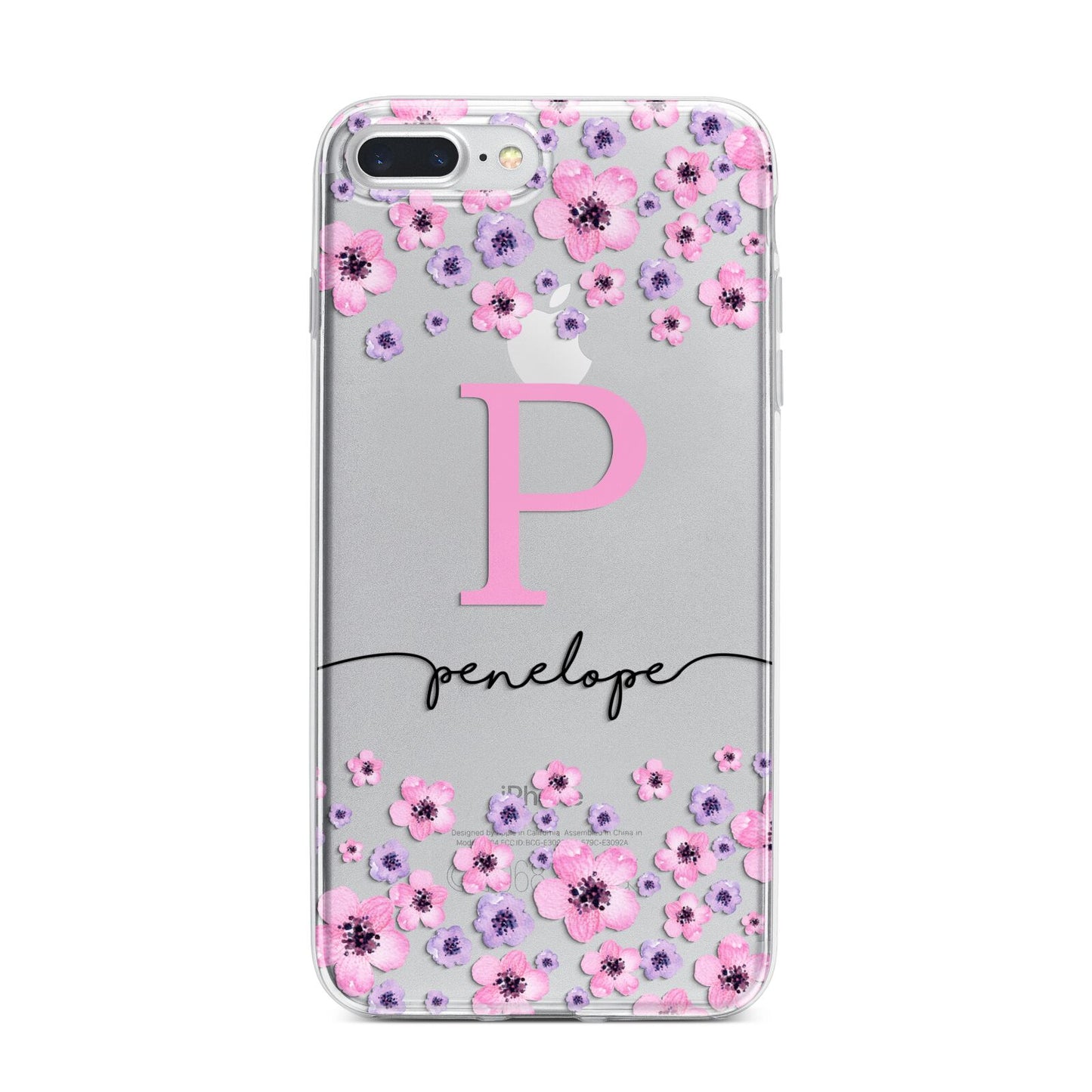 Personalised Pink Floral iPhone 7 Plus Bumper Case on Silver iPhone