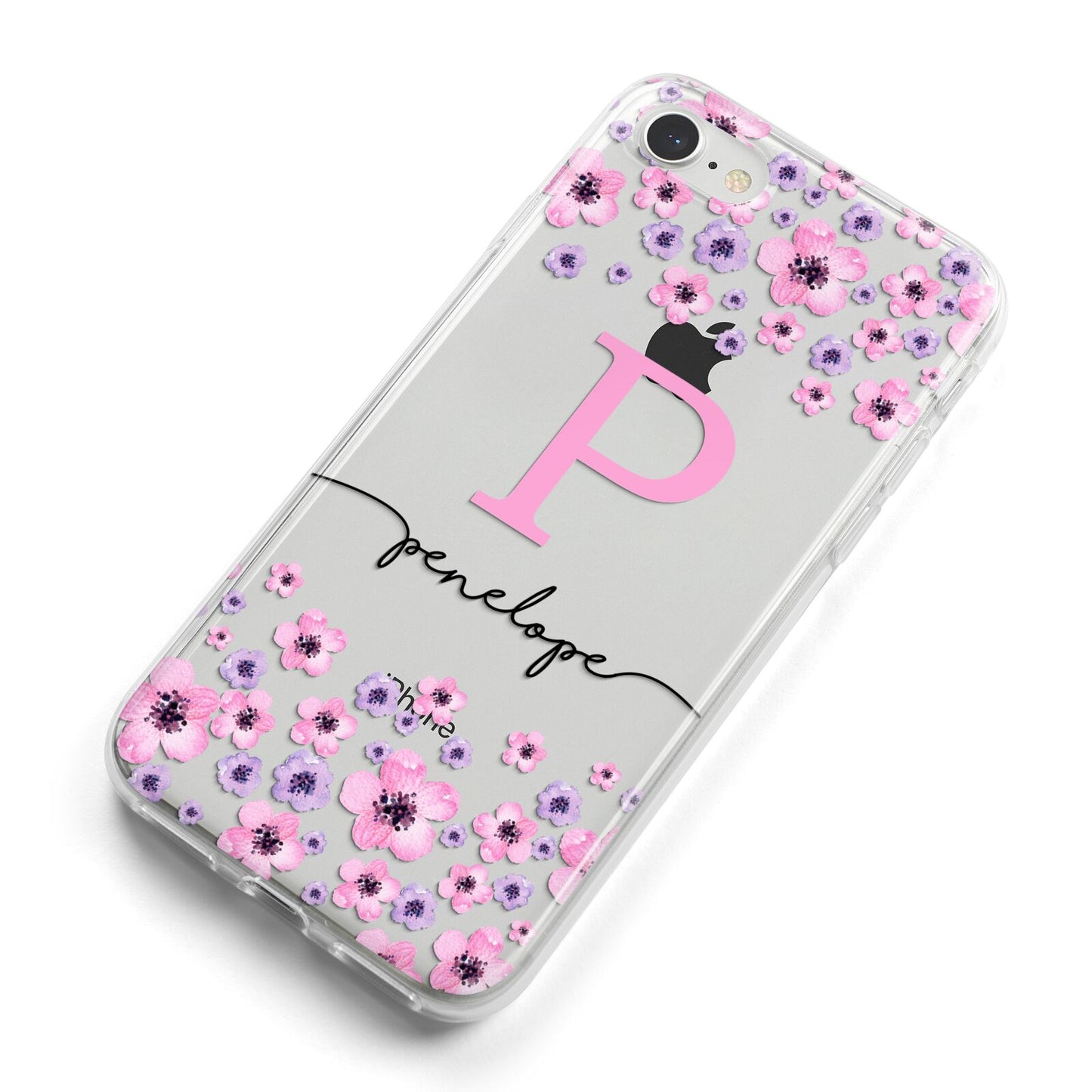 Personalised Pink Floral iPhone 8 Bumper Case on Silver iPhone Alternative Image