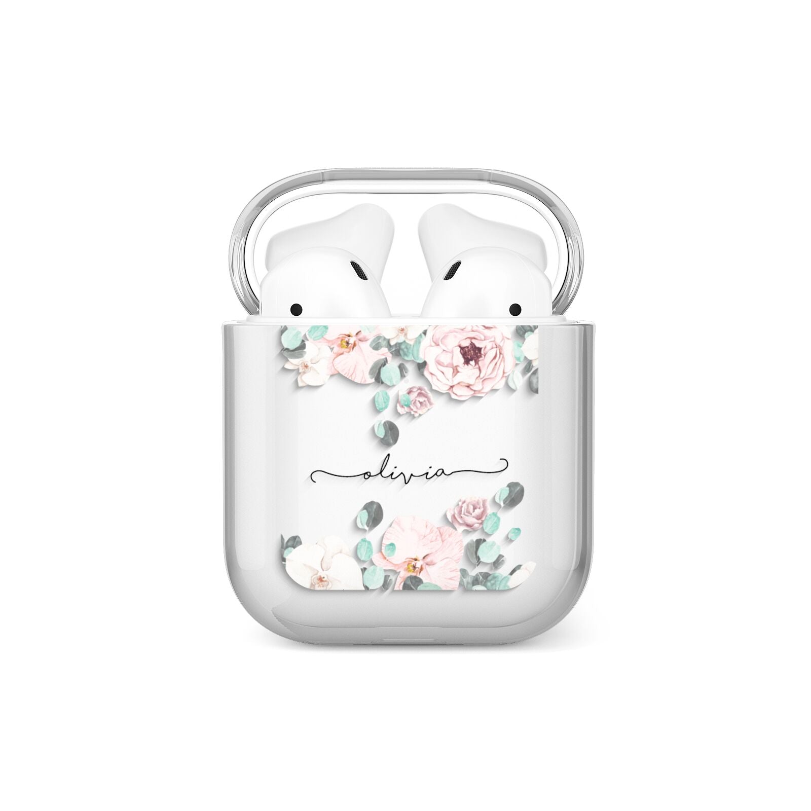 Personalised Pink Flower Name AirPods Case