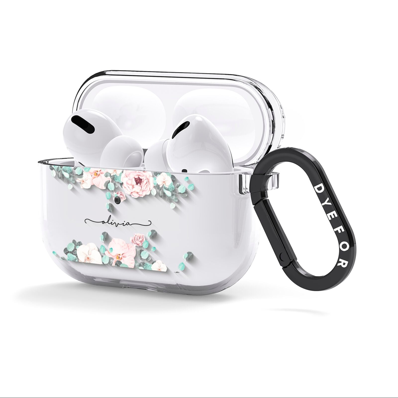 Personalised Pink Flower Name AirPods Clear Case 3rd Gen Side Image