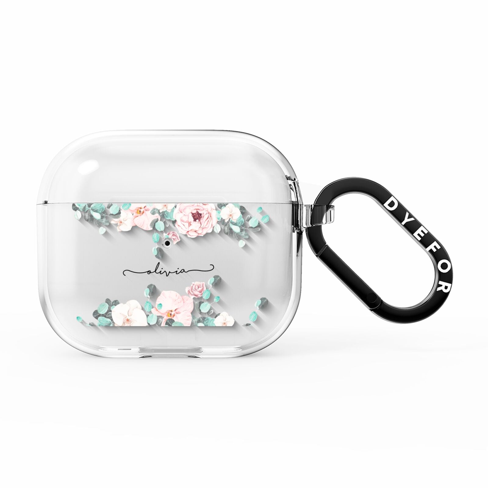 Personalised Pink Flower Name AirPods Clear Case 3rd Gen