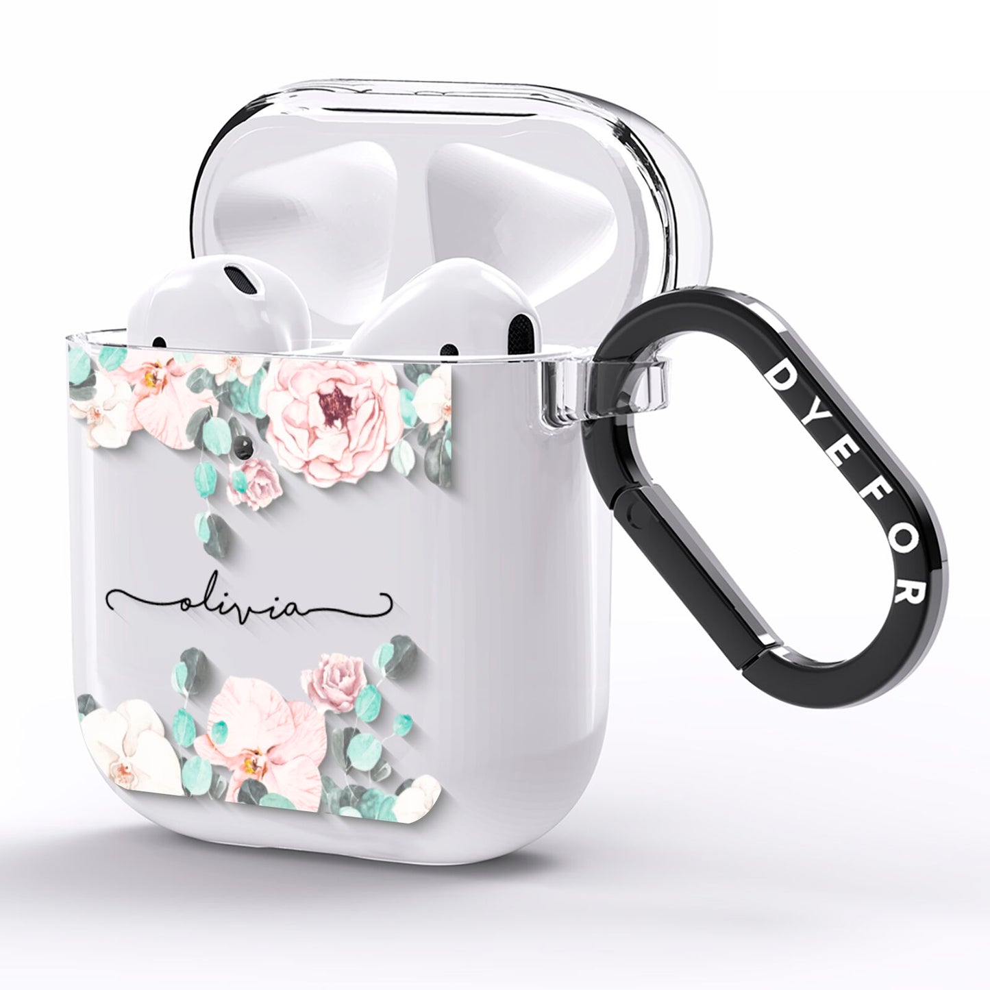 Personalised Pink Flower Name AirPods Clear Case Side Image