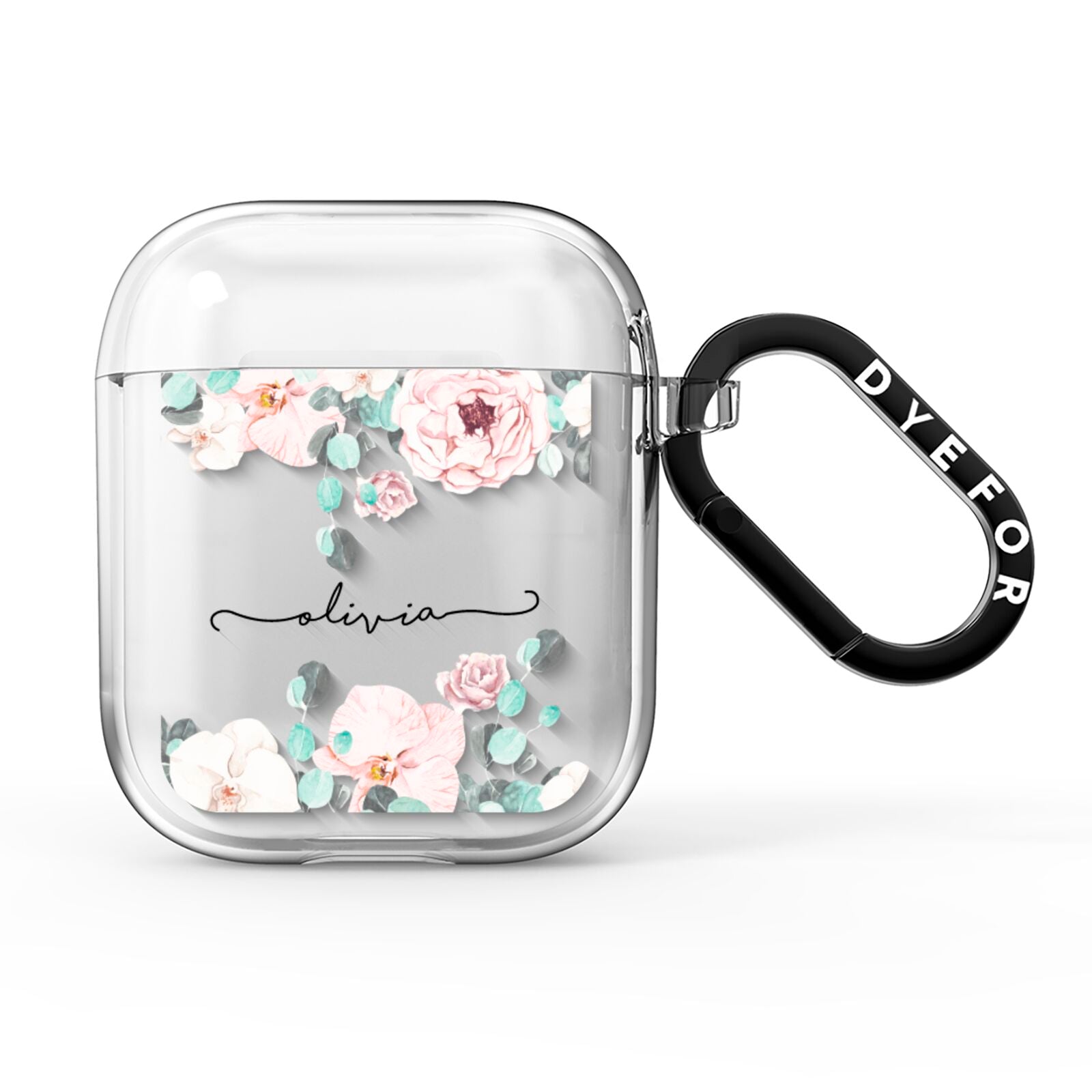 Personalised Pink Flower Name AirPods Clear Case