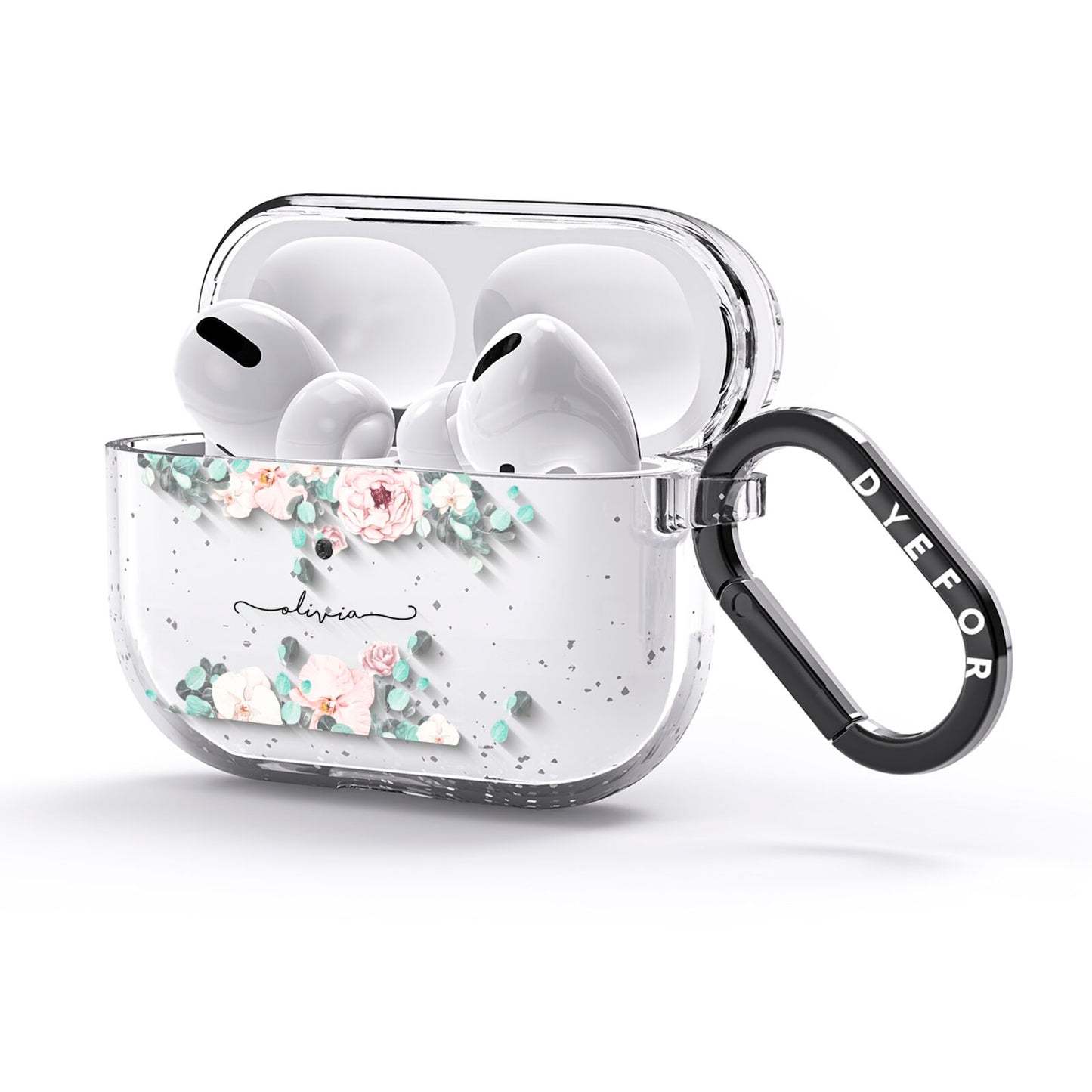 Personalised Pink Flower Name AirPods Glitter Case 3rd Gen Side Image