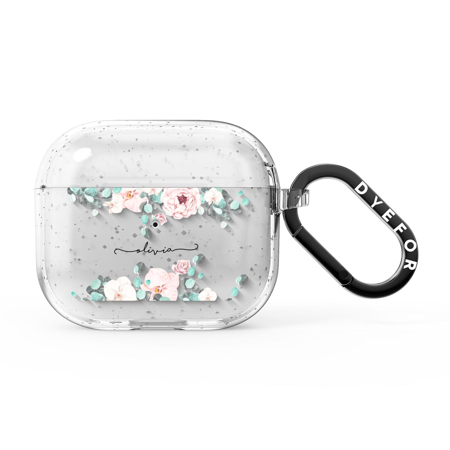 Personalised Pink Flower Name AirPods Glitter Case 3rd Gen