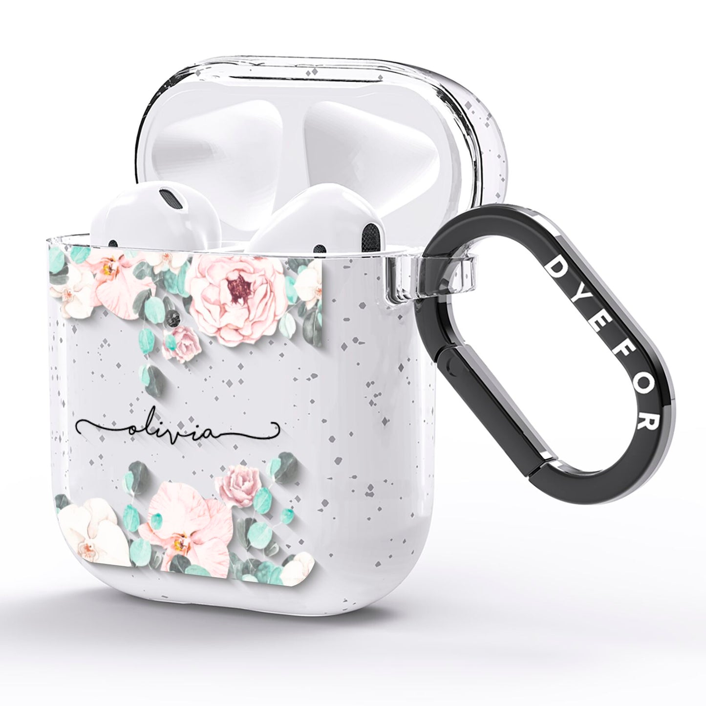 Personalised Pink Flower Name AirPods Glitter Case Side Image