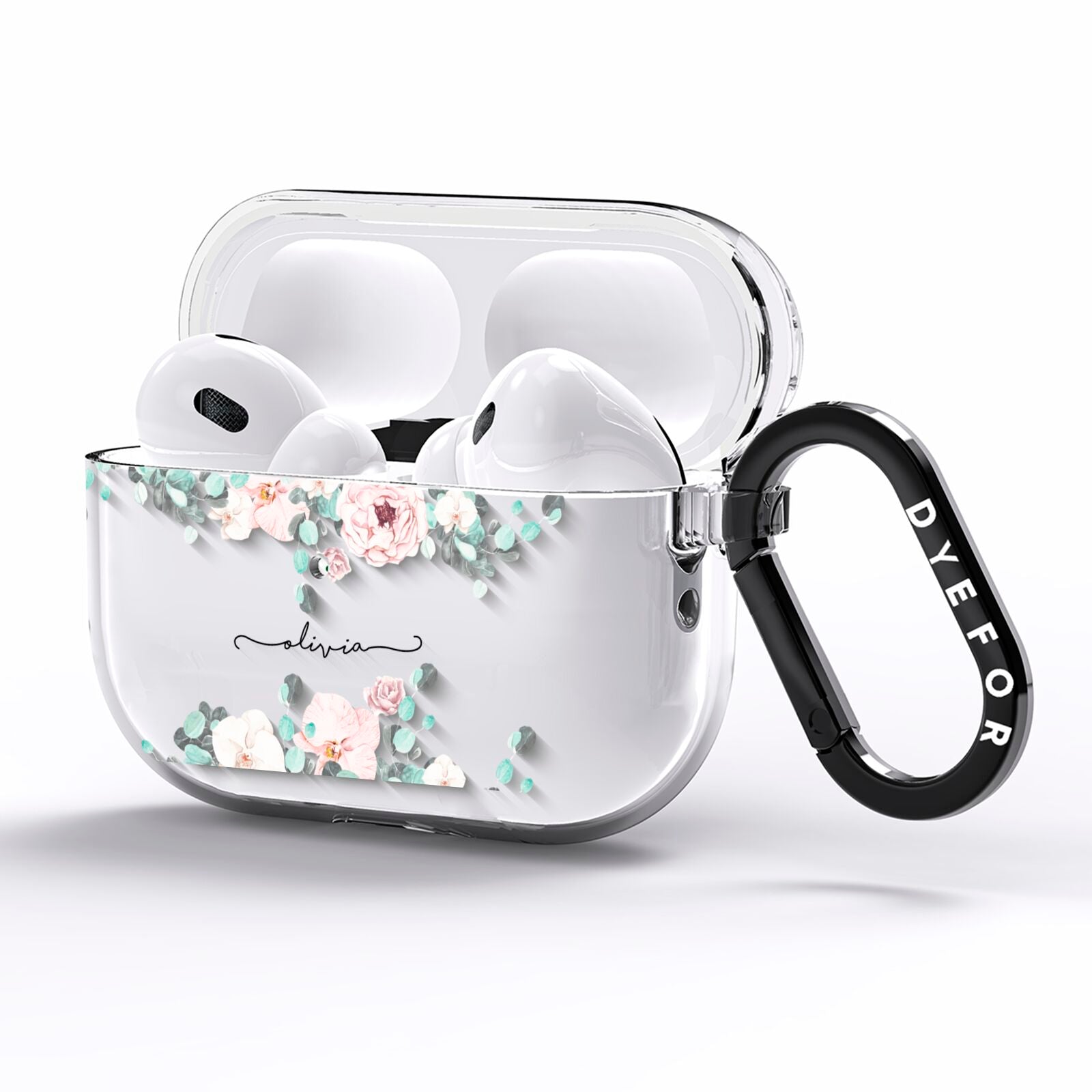 Personalised Pink Flower Name AirPods Pro Clear Case Side Image