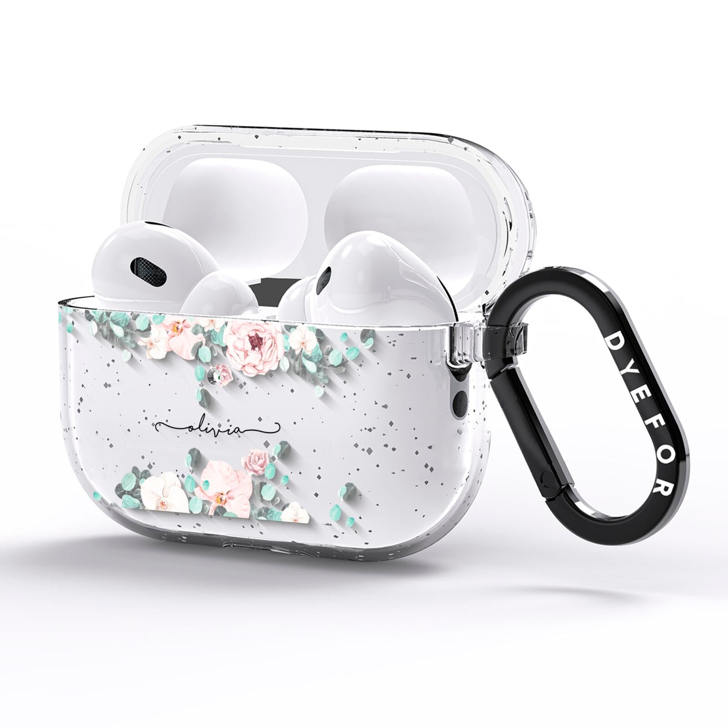 Personalised Pink Flower Name AirPods Pro Glitter Case Side Image