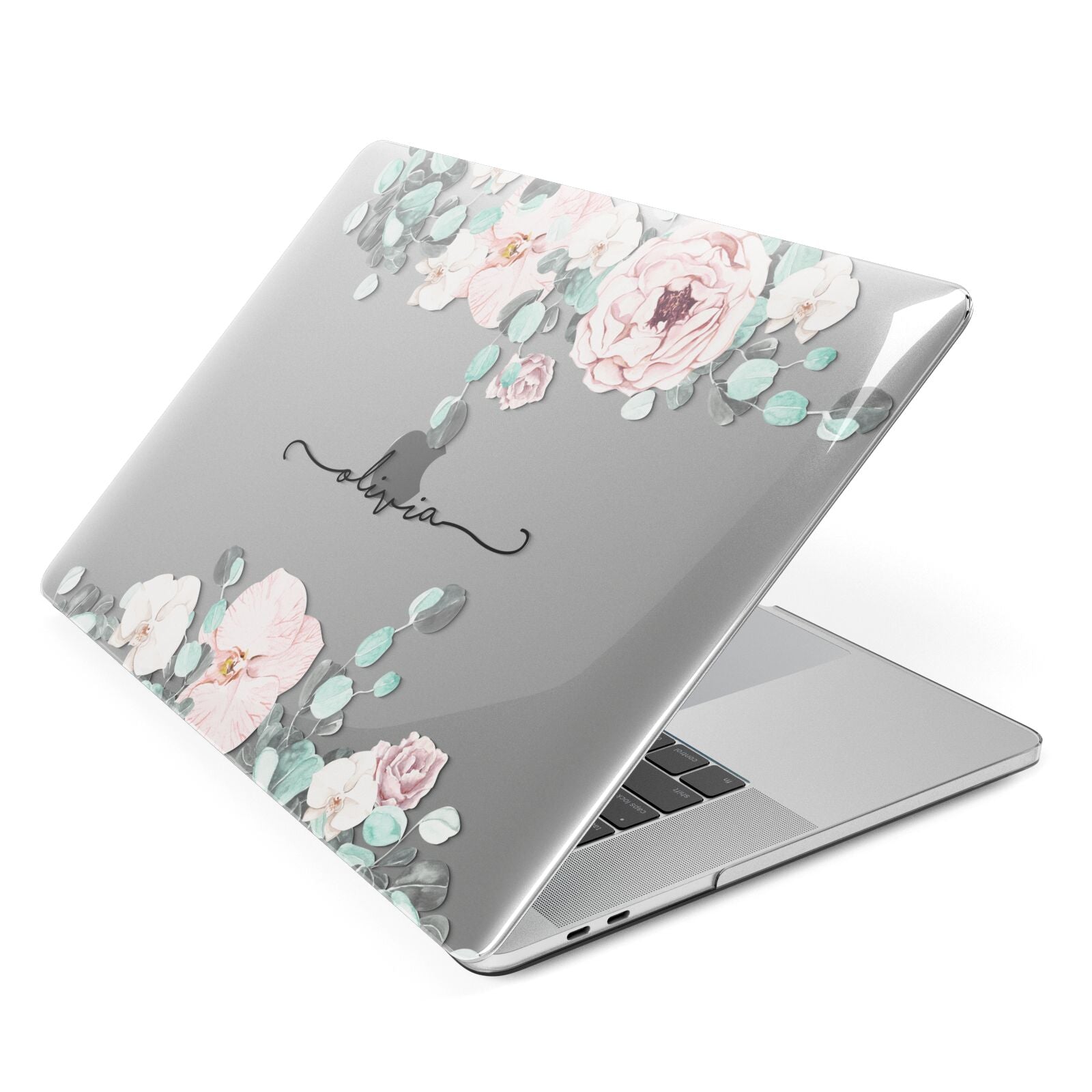 Personalised Pink Flower Name Apple MacBook Case Side View