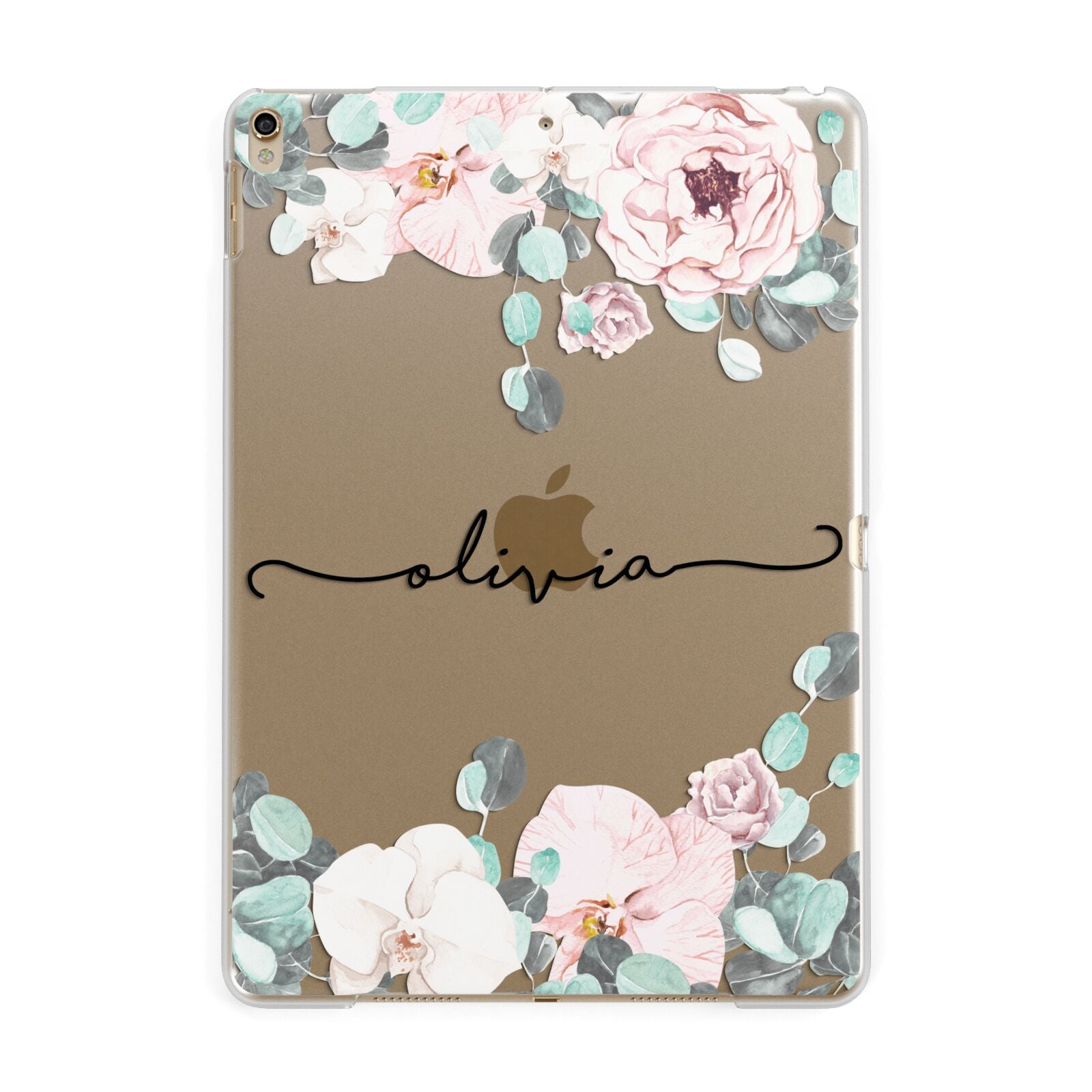 Personalised Pink Flower Name Apple iPad Gold Case