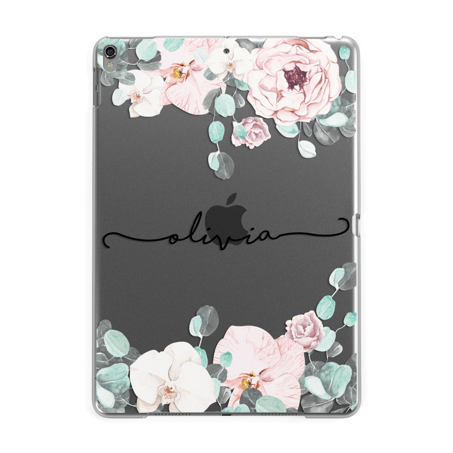 Personalised Pink Flower Name Apple iPad Grey Case