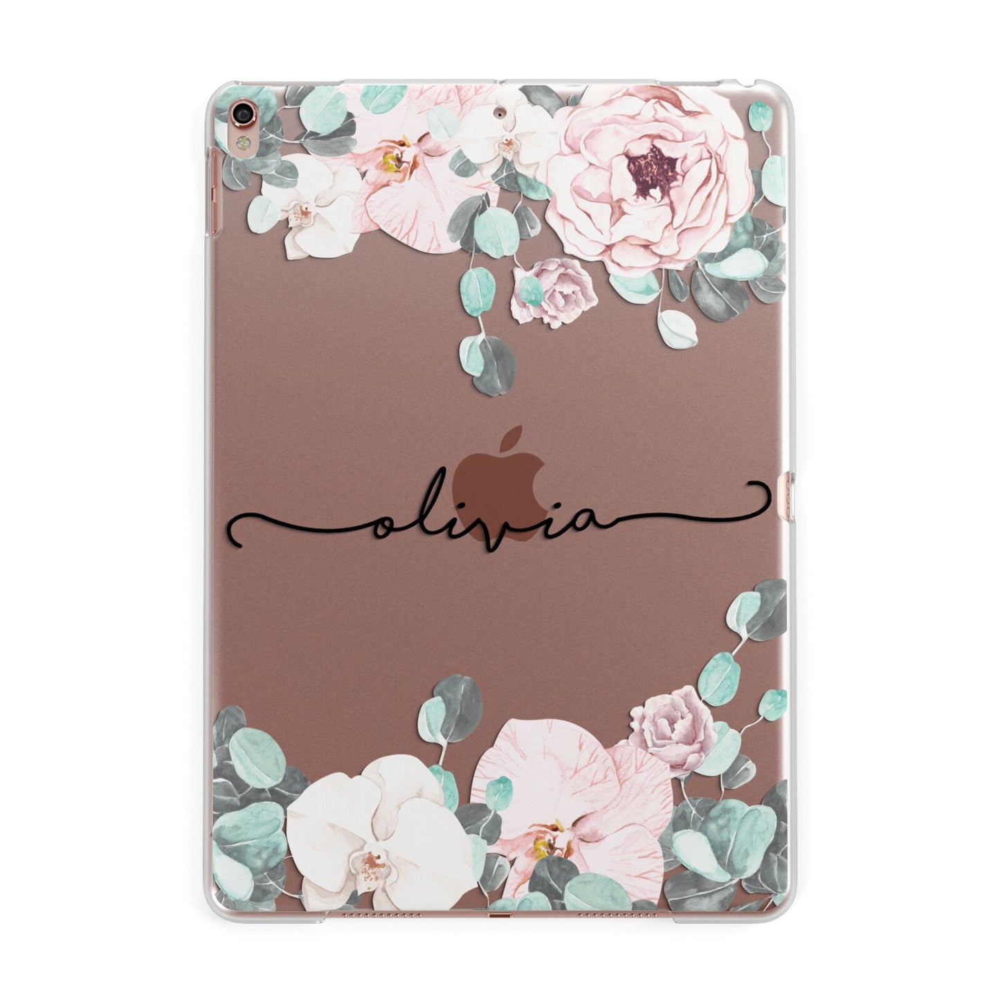 Personalised Pink Flower Name Apple iPad Rose Gold Case