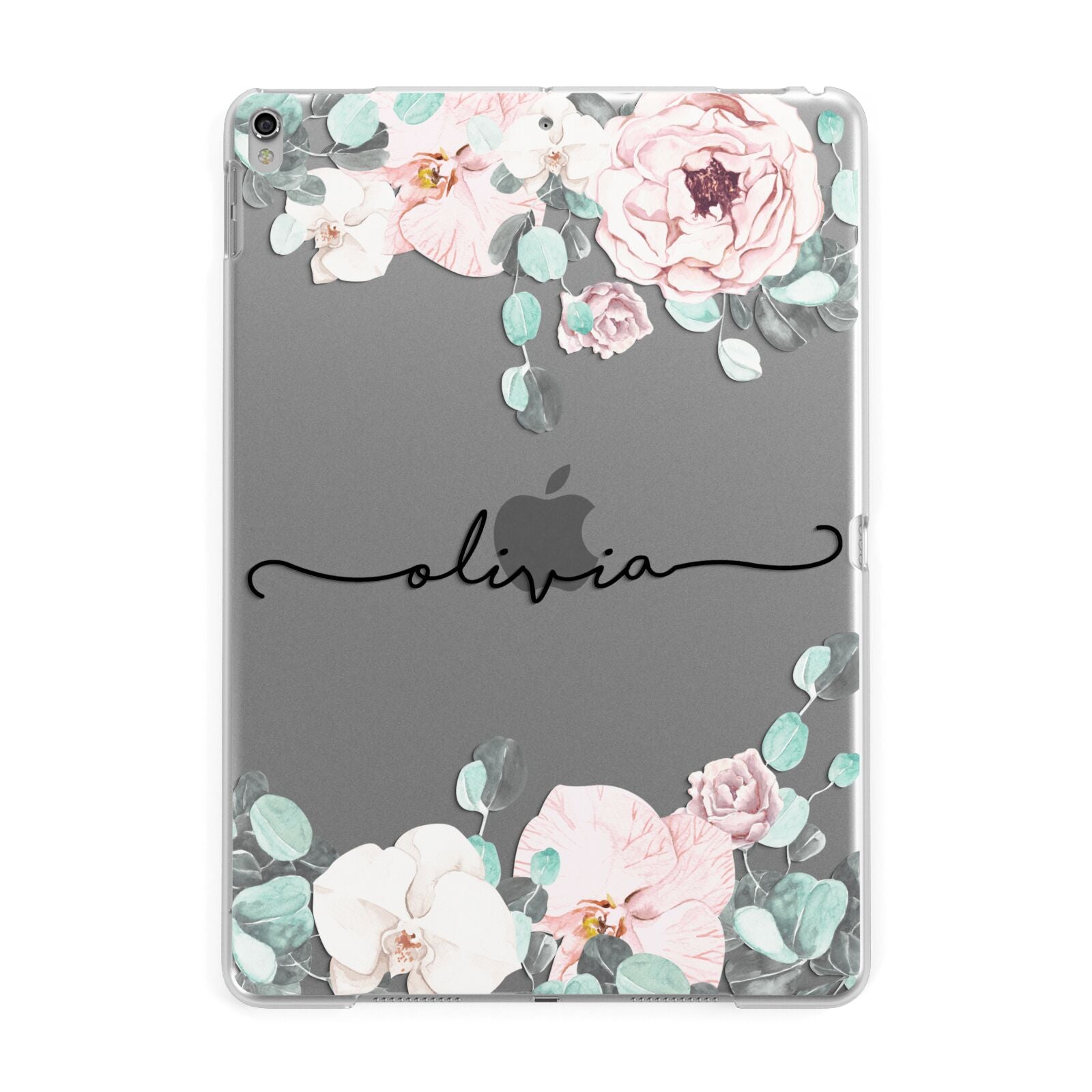 Personalised Pink Flower Name Apple iPad Silver Case