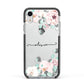 Personalised Pink Flower Name Apple iPhone XR Impact Case Black Edge on Silver Phone