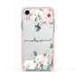 Personalised Pink Flower Name Apple iPhone XR Impact Case Pink Edge on Silver Phone