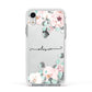 Personalised Pink Flower Name Apple iPhone XR Impact Case White Edge on Silver Phone