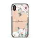 Personalised Pink Flower Name Apple iPhone Xs Impact Case Black Edge on Gold Phone