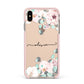 Personalised Pink Flower Name Apple iPhone Xs Max Impact Case Pink Edge on Gold Phone