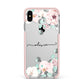 Personalised Pink Flower Name Apple iPhone Xs Max Impact Case Pink Edge on Silver Phone