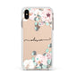 Personalised Pink Flower Name Apple iPhone Xs Max Impact Case White Edge on Gold Phone