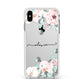 Personalised Pink Flower Name Apple iPhone Xs Max Impact Case White Edge on Silver Phone