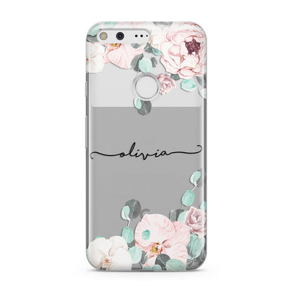 Personalised Pink Flower Name Google Pixel Case