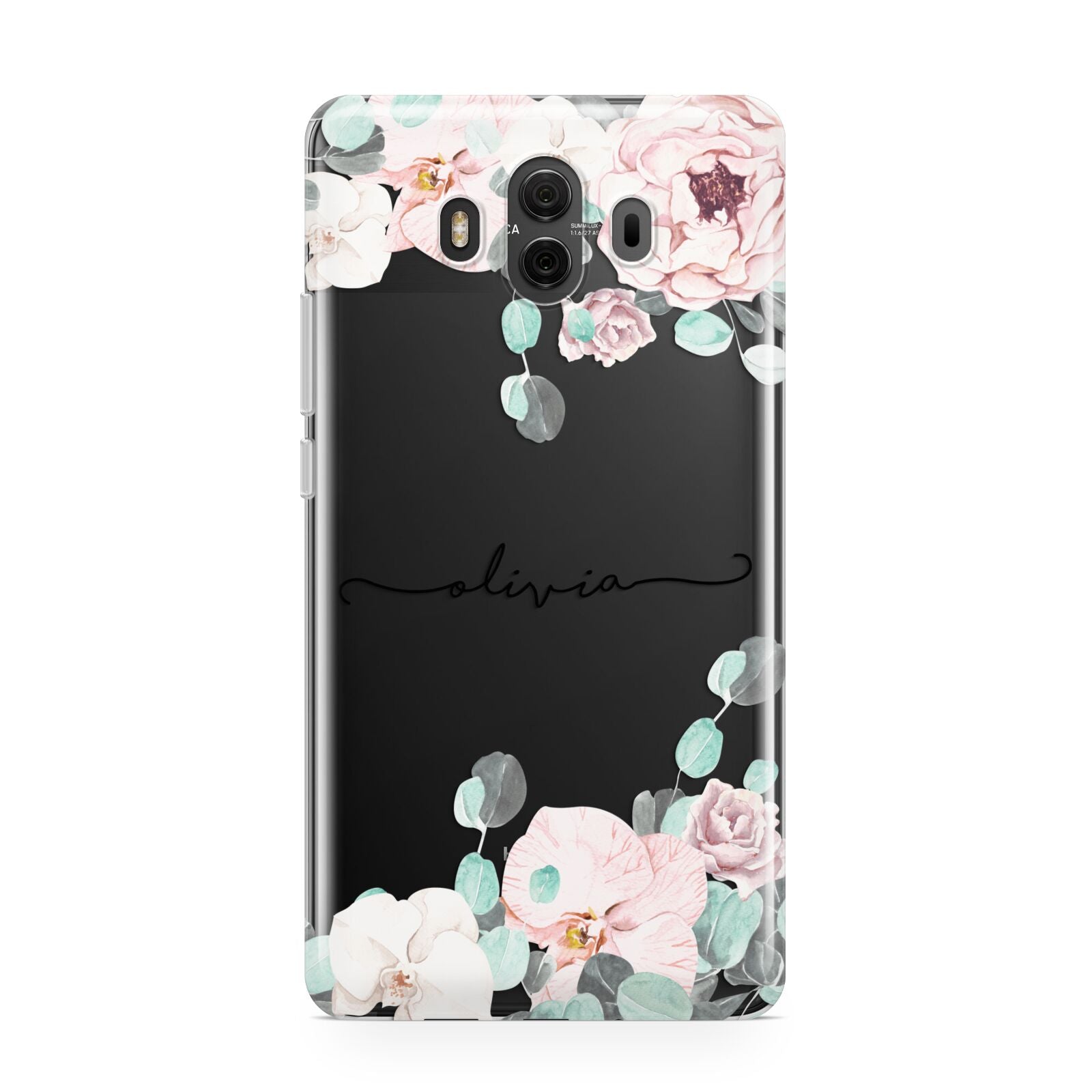 Personalised Pink Flower Name Huawei Mate 10 Protective Phone Case