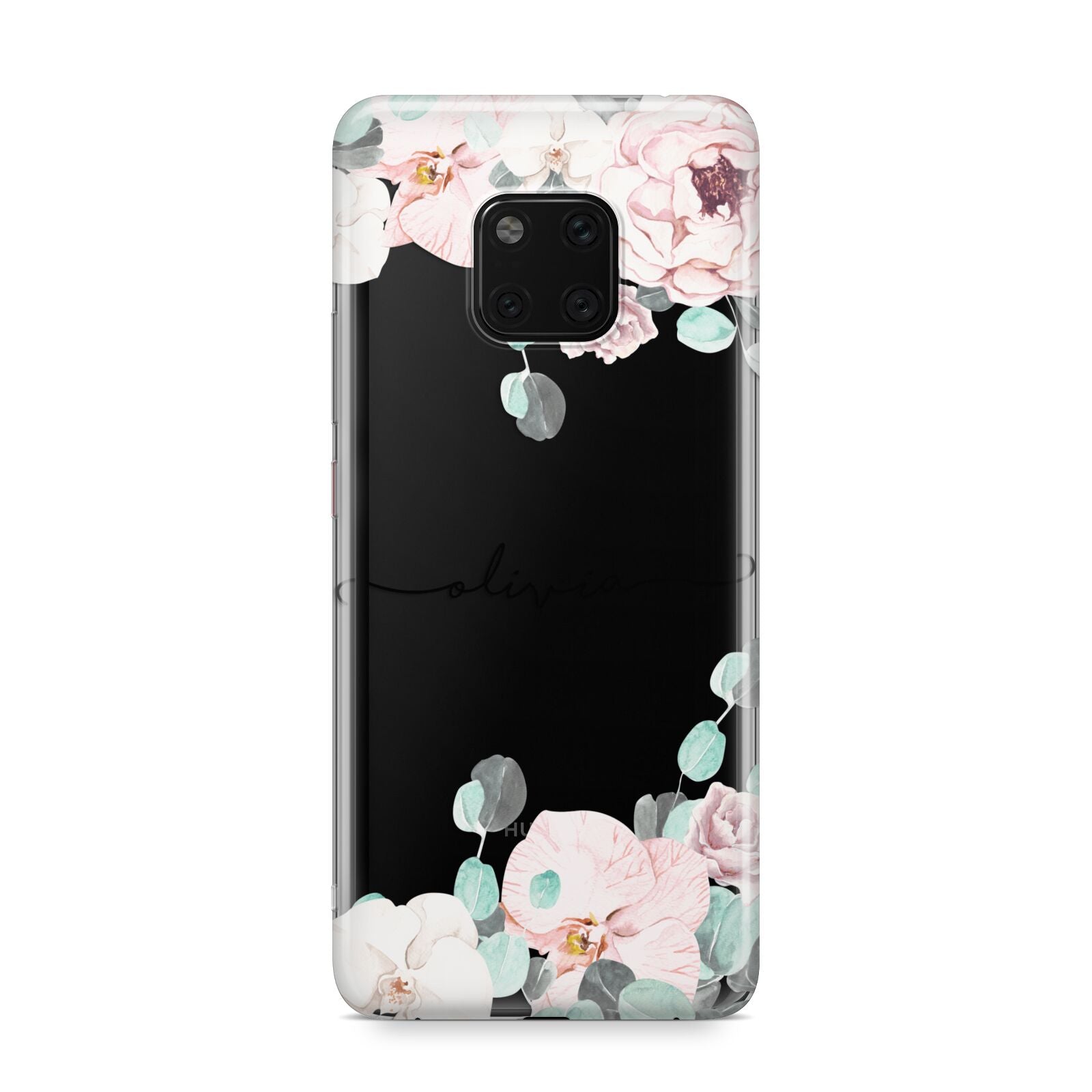 Personalised Pink Flower Name Huawei Mate 20 Pro Phone Case