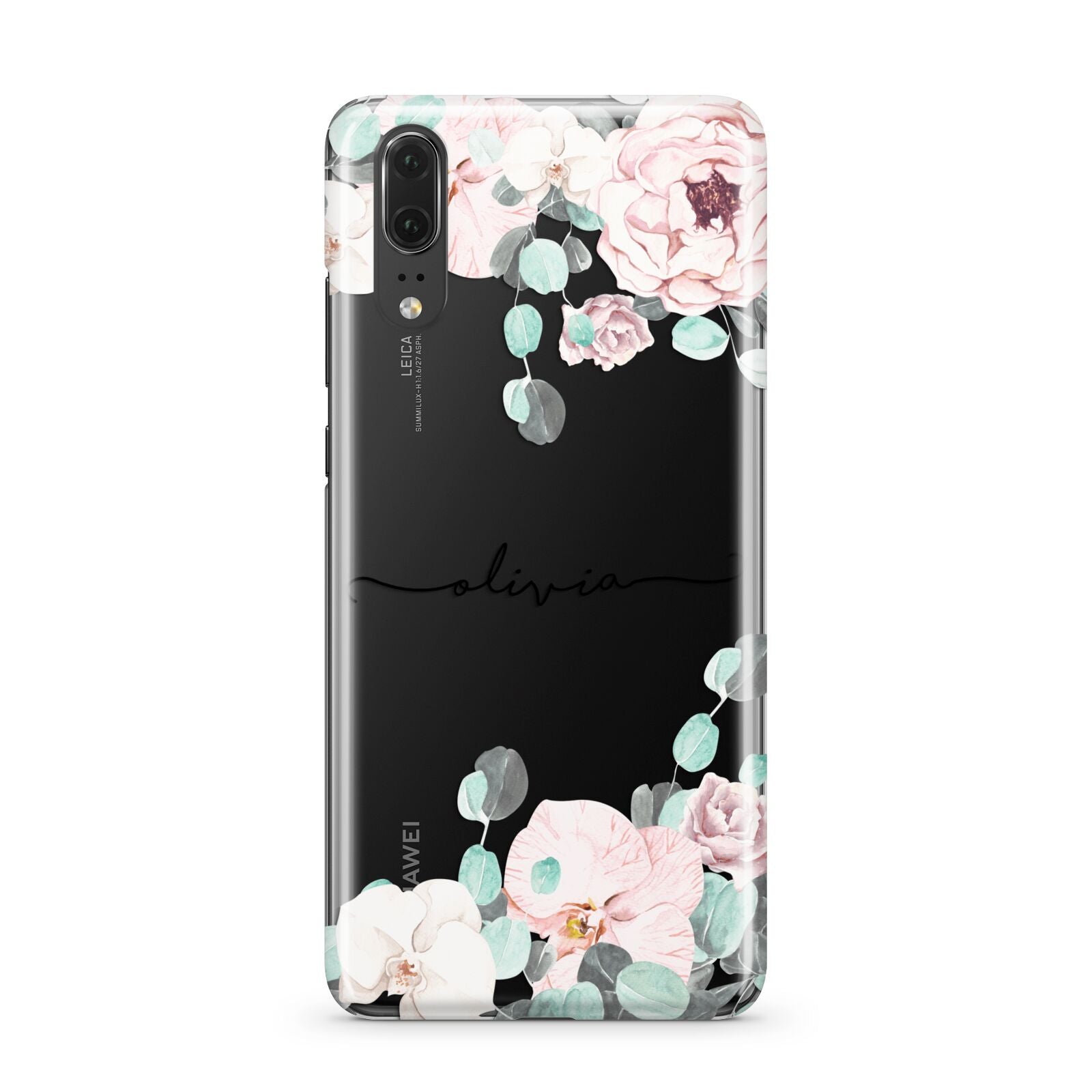 Personalised Pink Flower Name Huawei P20 Phone Case