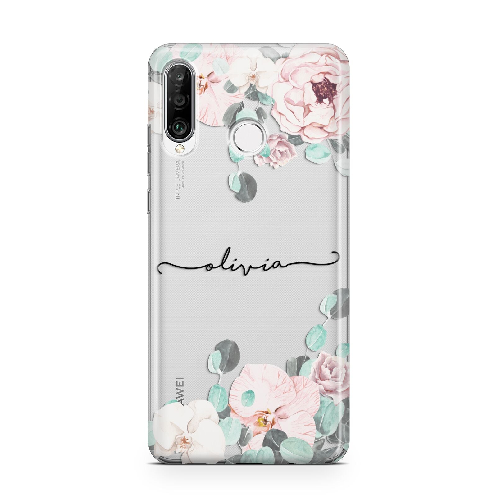 Personalised Pink Flower Name Huawei P30 Lite Phone Case